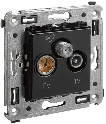 Розетка TV+FM+SAT Оконечная без рамки DKC Avanti 3-м. черный квадрат картинка